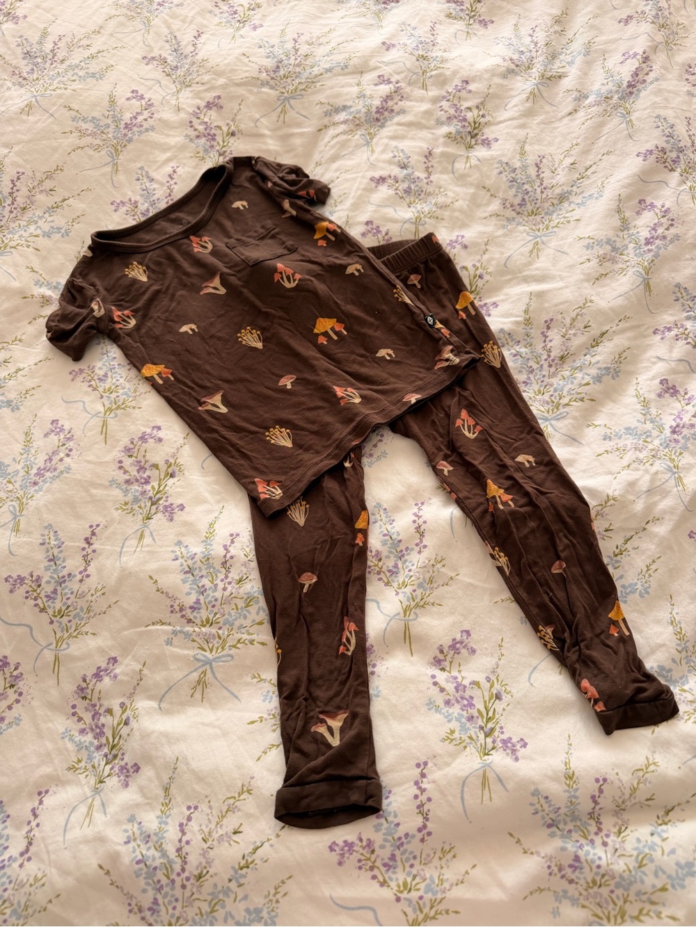 Kyte BABY Brown Mushroom & Fungi Print Kids Pajama Set